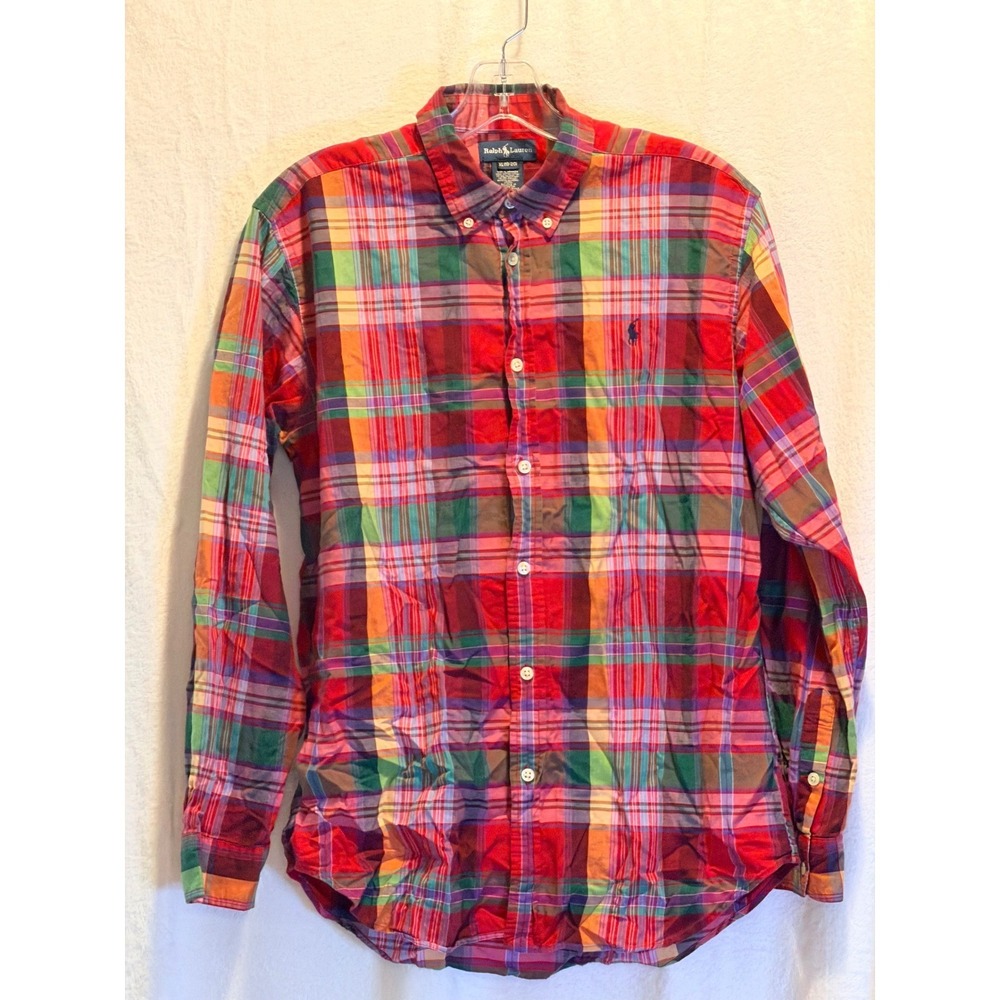 Polo Ralph Lauren Boys XL 18-20 Madras Plaid Button Down Shirt Multicolor Cotton